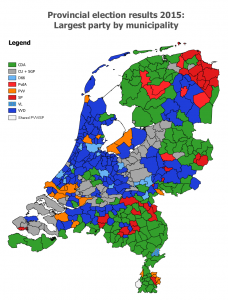 Election map, the Netherlands, provincial elections 2015